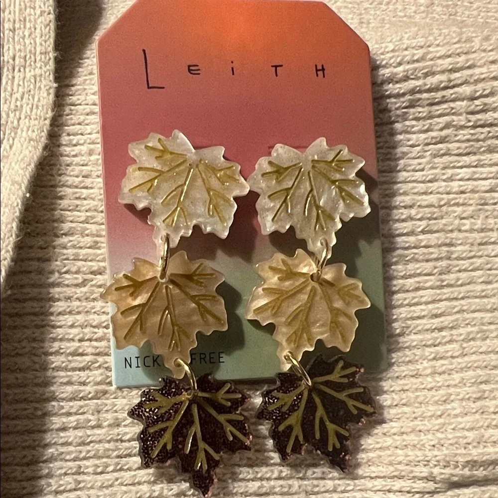 Leith Gold and Brown Leaf Earrings